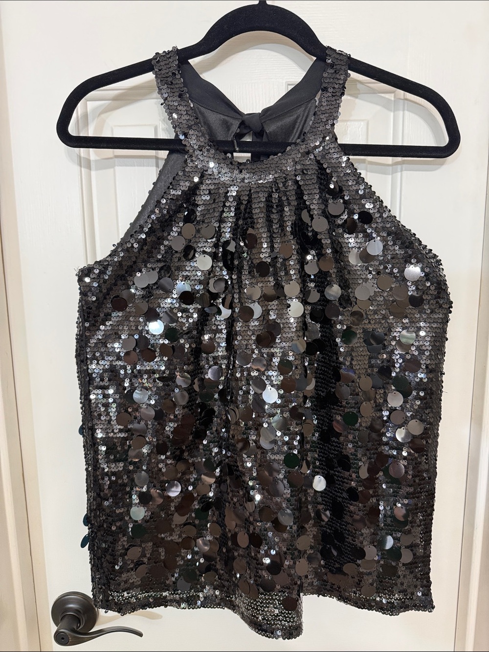 Sequin Halter Tank Top in Black - Picture 1 of 8